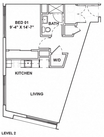 Floor plan for 1 bed, 1 bath, 620 sqft